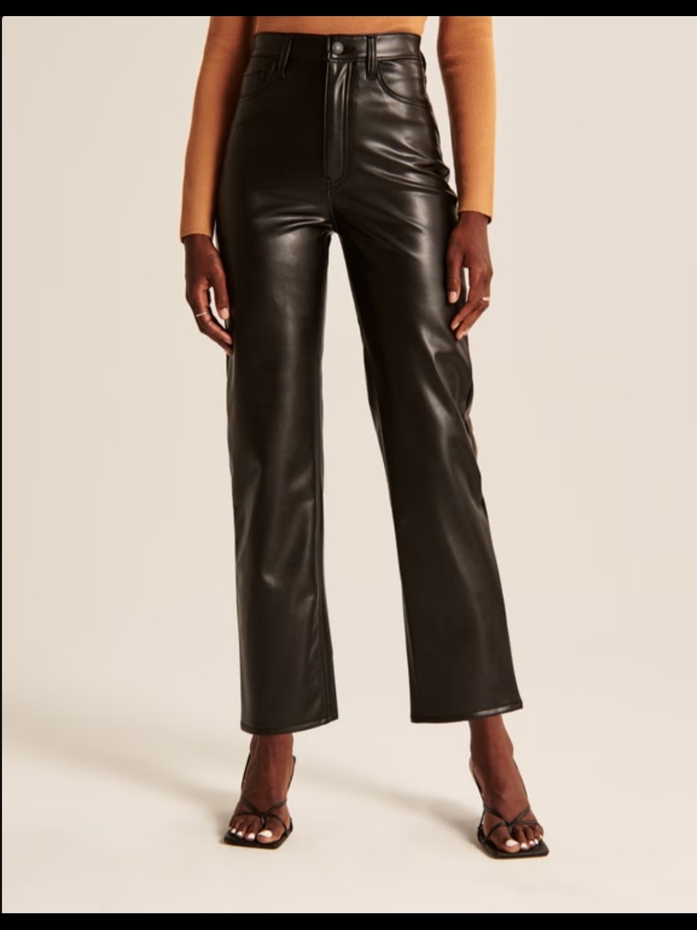 High-Rise Abercrombie & Fitch Vegan Leather Straight-Leg Pants - Black SZ27